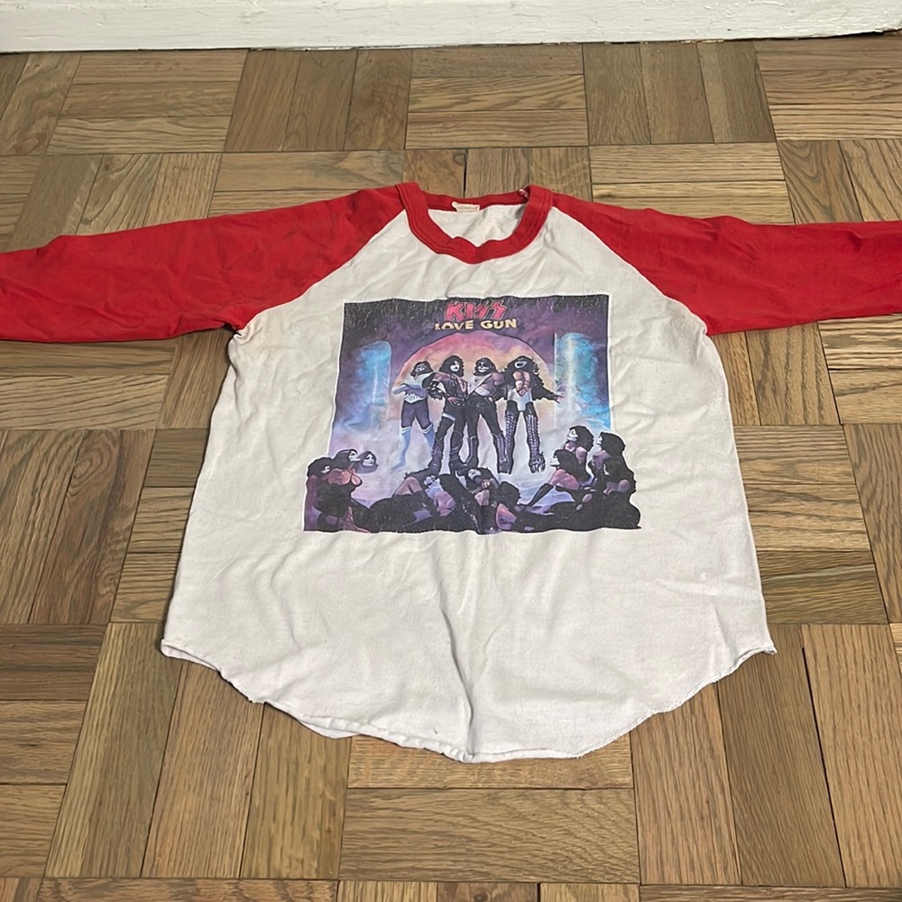 Kiss love gun heat transfer VINTAGE raglan t shirt size small